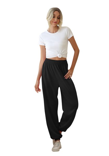 

women relaxed pants full length active high waisted lightweight sweatpants casual loose sport pants with pockets, Black;white