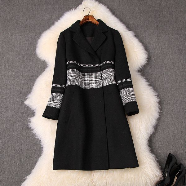 

элегантные бриллианты осень зима женщин шерстяное пальто корейского стиля свободно высокого качества пальто для женщин b532, Black