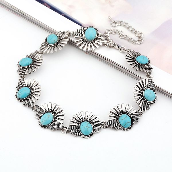 

new fashion ethnic style bohemian turquoise beads vintage necklace collar, Silver