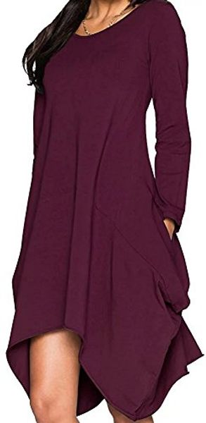 

wearlove women asymmetrical loose long sleeve pockets tunic shirt dress, Black;gray