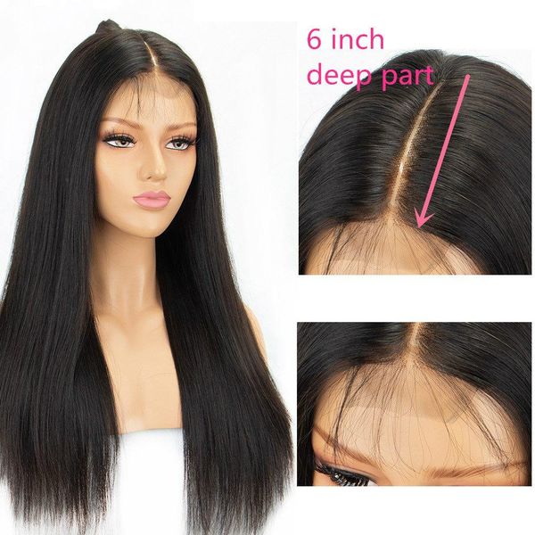 

13x6 inch straight lace front human hair wigs for women with baby hair remy brazilian lace front wigs pre plucked deep parting, Black