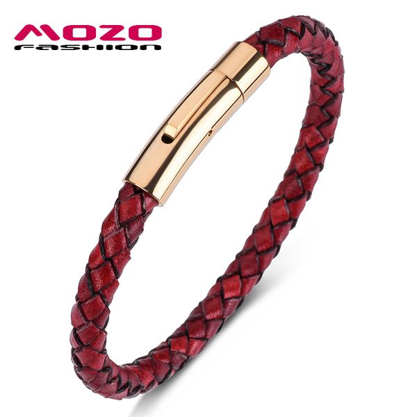

fashion men bracelet retro red leather bracelet stainless steel gold snap button bracelets women jewelry gifts ps1068, Golden;silver