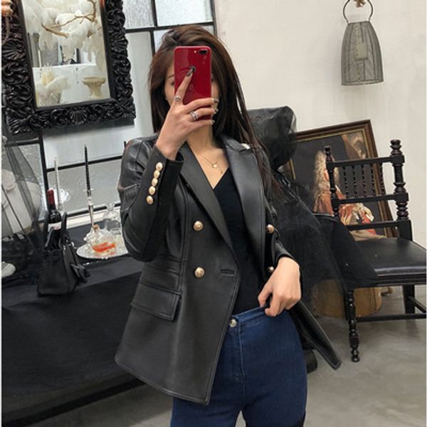 

2019 new fashion genuine sheep leather jacket g18, Black