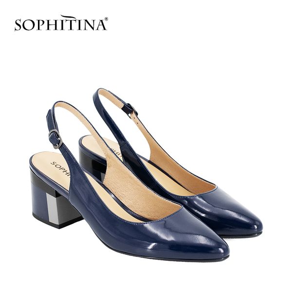 

sophitina shoes patent leather party lady sandals pointed toe pumps colorful square heel buckle strap classics shoes s23 y200623, Black