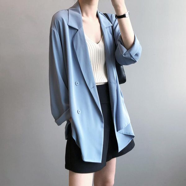 

women's suits & blazers 2021 summer elegant women thin blazer turn down collar blue coat casaco feminino casual for, White;black