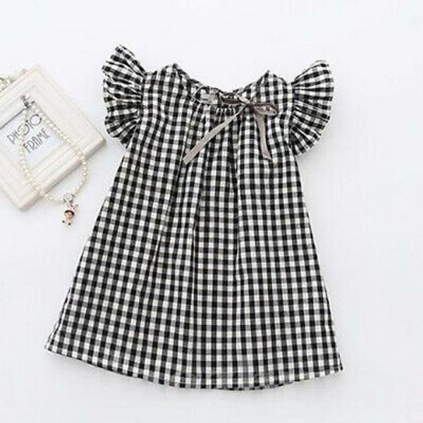 

2019 toddler baby kid girls retro ruffle plaid summer dress party sundress clothes, Red;yellow
