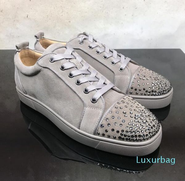 

2020 designer red sole suede with rhinestone strass red bottom shoes men flat red sole shoes high-sneaker lace-up casual trainers, Black