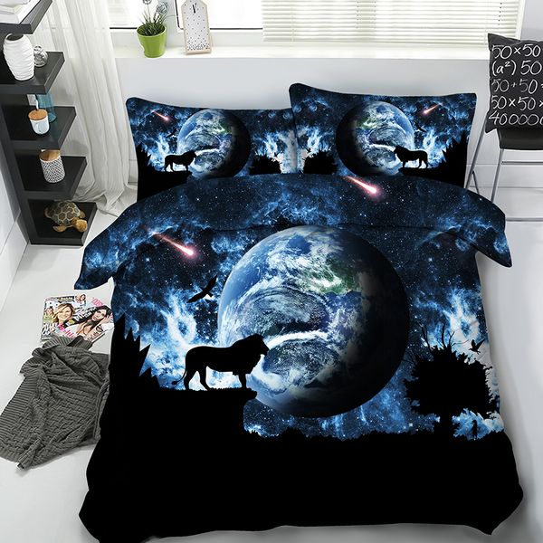 3d Lion Duvet Cover With Pillow Shams Galaxy Bedding Microfiber