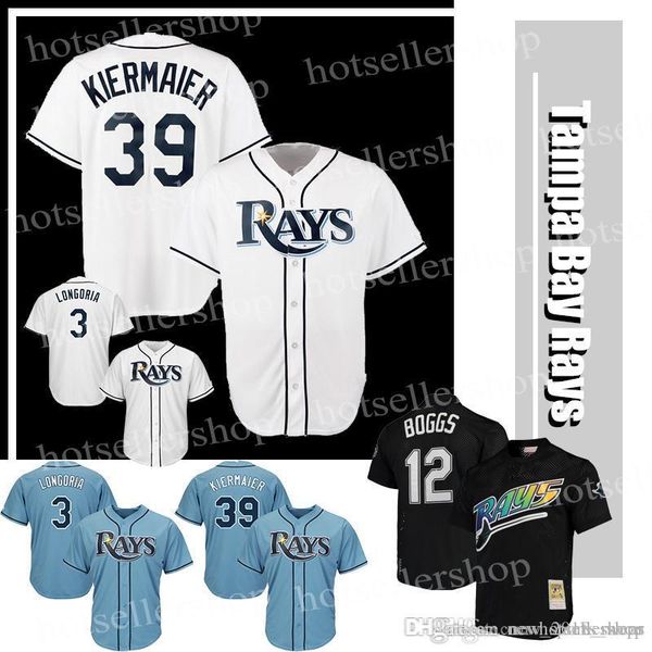 

Tampa baseball jerseys Bay Ray 3 Evan Longoria 39 evin Kiermaier 12 Wade Boggs Top sales stitched Embroidery Logos High quality