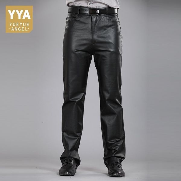 

casual pants men's leather real winter street korean mode polar lined pants, Black