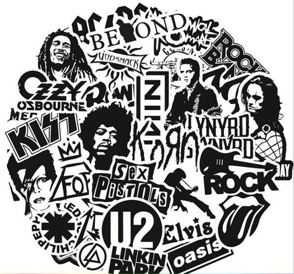 

низкая цена нового прибытия rock band черный белый автомобиль наклейки для багажа вагонетки чехол для ноутбука скейтборд гитары водонепрониц