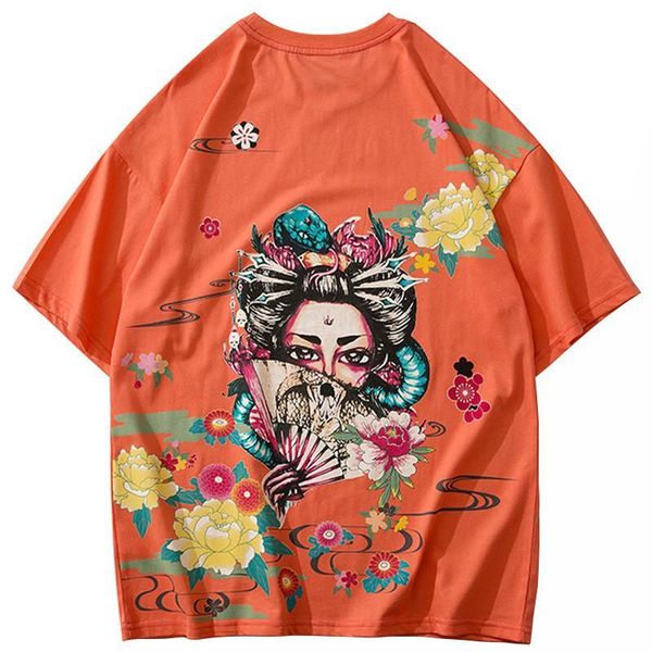 

sifan 2020 streetwear t shirt men hip hop japanese geisha tshirt short sleeve summer japan harajuku t-shirt cotton tees orange, White;black