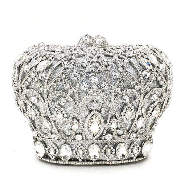 

xiyuan brand white crystal crown shape women wedding bridal clutch fashion ladies silver metal diamond dinner party handbags