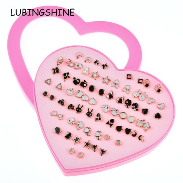 

lubingshine women 36 pairs /lot cute acrylic small stud earrings sets girl fashion party birthday jewelry with heart gift box, Golden;silver