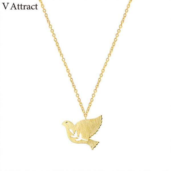 

v attract 2017 cute branch bird pendants necklace women fashion jewelry silver chain peace dove choker couple charm collier