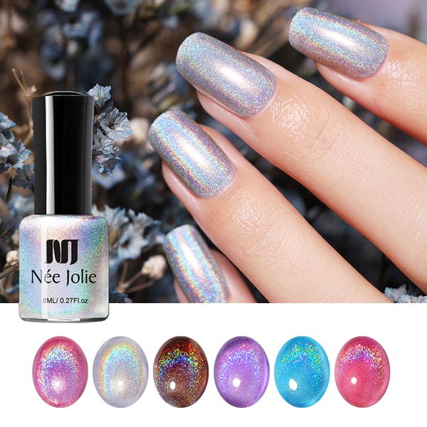 

nee jolie 8ml holographic nail polish sparkling shimmery pink blue laser nail art varnish tool diy design 6 colors available