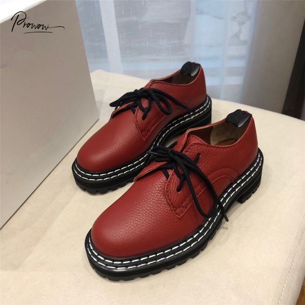 

prowow fashion style spring casual women flat shoes cross tied shallow mouth black red women flats genuine leather shoes woman