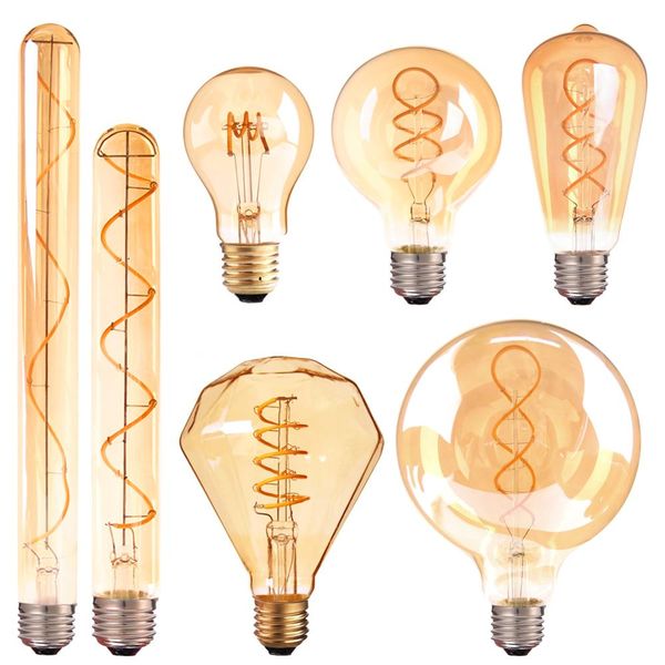 

e14 e27 retro led spiral filament light bulb warm yellow 220v c35 a60 t45 st64 t185 t225 g80 g95 g125 vintage edison lamp