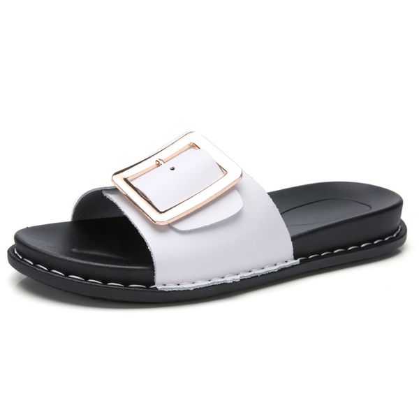 

slippers 2021 summer sandals women slip on flat slides leather ladies beach flip flops shoes, Black