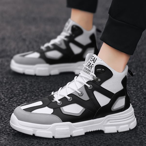 

popular autumn casual shoe men high flats footwear for men comfortable casual shoes for youth low price lace up sneakers, Black
