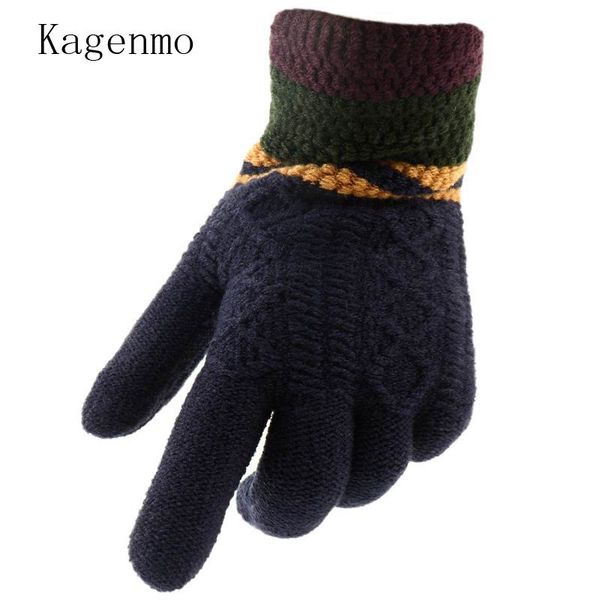 

kagenmo keep warm yarn men gloves winter men finger gloves cold winter thick wool knit riding skiing male mitten, Blue;gray