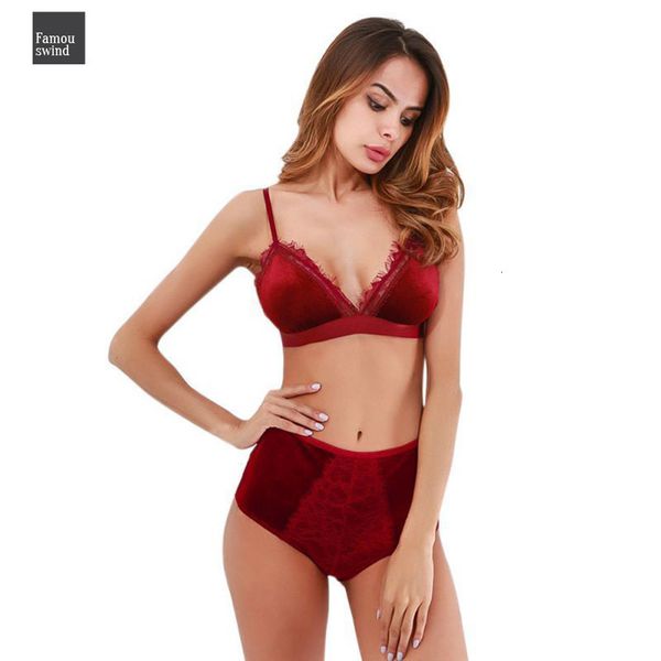 

сексуальные женщины velvet bralette белье мода высокой талией мягкая отделка белье установить push up bra set brassiere t7, Red;black