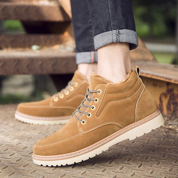 

winter casual men's shoes england high help tooling shoes plus velvet thick cotton boots warm cotton shoes martin boots, Black