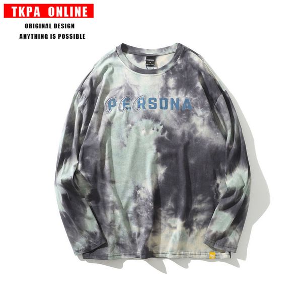 

original men's tide brand bottoming autumn and winter new ins super fire gradient rendering personality couple models long-sleeved t-sh, Black