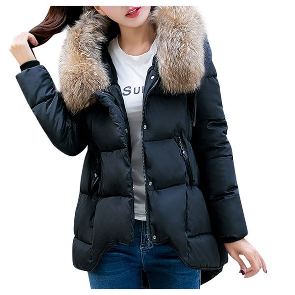 

winter women warm coat 2019 new style fashion autumn hooded thickening cotton long-sleeved coat casual loose female parkas, Black