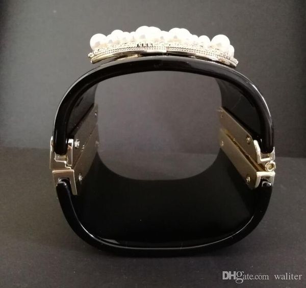 

2020 new lblack pearl bangle bracelet fashion acrylic bangles bracelets wedding jewelry wristband cuff for women with bag, Black