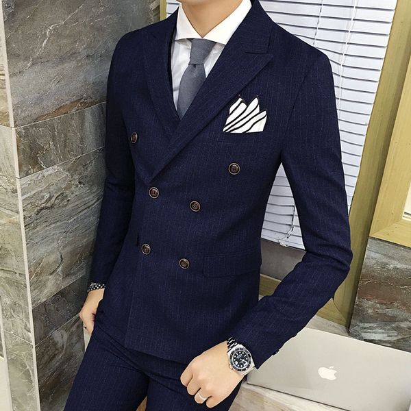 

costume double boutonnage homme slim 3pcs suit male host ceremony wedding dress nightclub sets, White;black