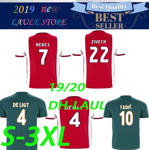 

s-4xl 2019 2020 ajax fc soccer jerseys camisetas de futbol 18/19/20 ziyech tadic dolberg de jong deligt jerseys maillot de foot, Black;yellow