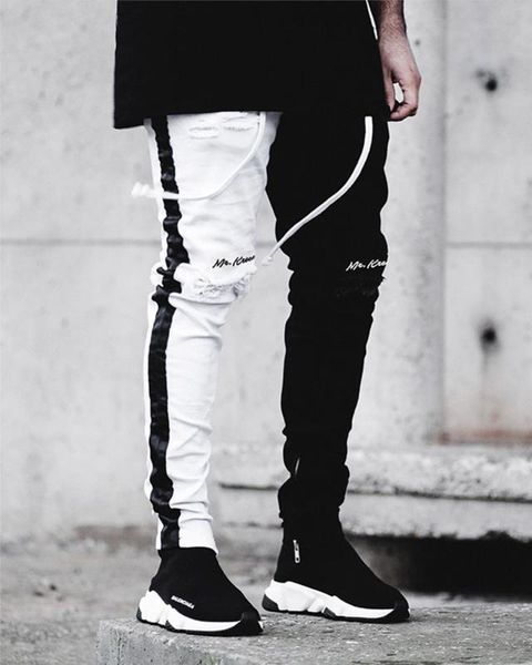 

2019 men stylish ripped jeans pants biker skinny slim straight frayed denim trousers new fashion skinny jeans men clothes, Blue