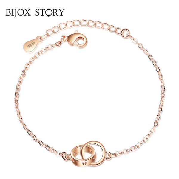 

other bracelets bijox story trendy 925 sterling silver bracelet double round shape fine jewelry for women wedding anniversary promise party, Golden;silver