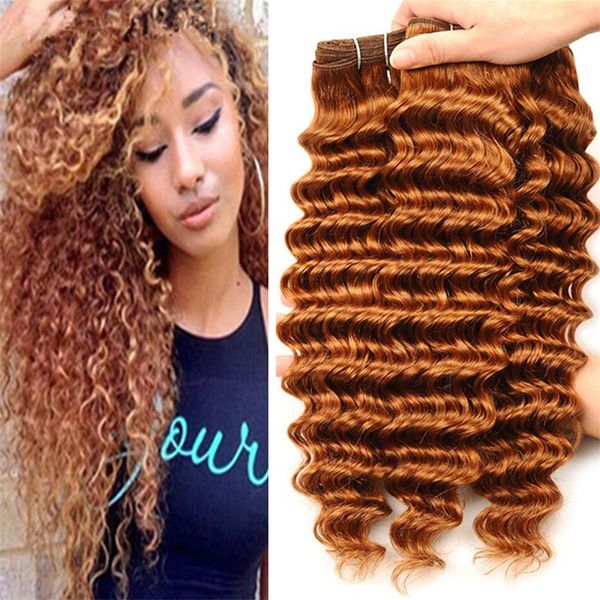 Cheap Light Brown Virgin Malaysian Deep Wave Human Hair Bundles Color 30 Auburn Deep Curly Hair Weave Wefts Extensions 300g Red Human Hair Weave Hair