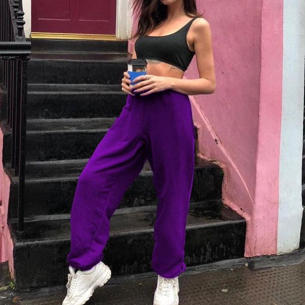 

cotton pants women elastic waist solid color warm sport pant sweatpants autumn winter streetwear women trousers, Black;white