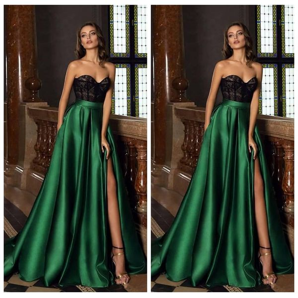 

2020 sweetheart a-line split long prom dresses black sequins european fashion long custom evening party gowns vestidos