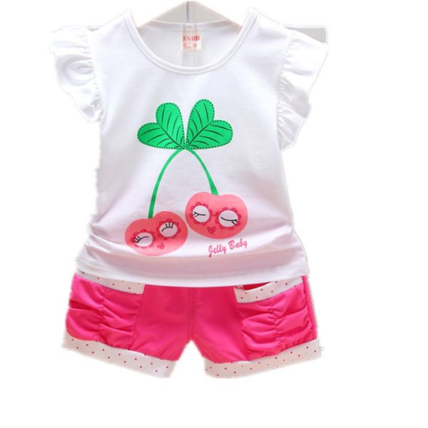

summer children 's toddler kids baby girl clothes printed suit short-sleeved t-shirt 2pcs shorts pants girls cotton suit, White