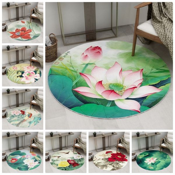 

classic style living room round carpet 3d lotus pattern floor mats parlor bedroom chair rugs home decoration non-slip area rugs