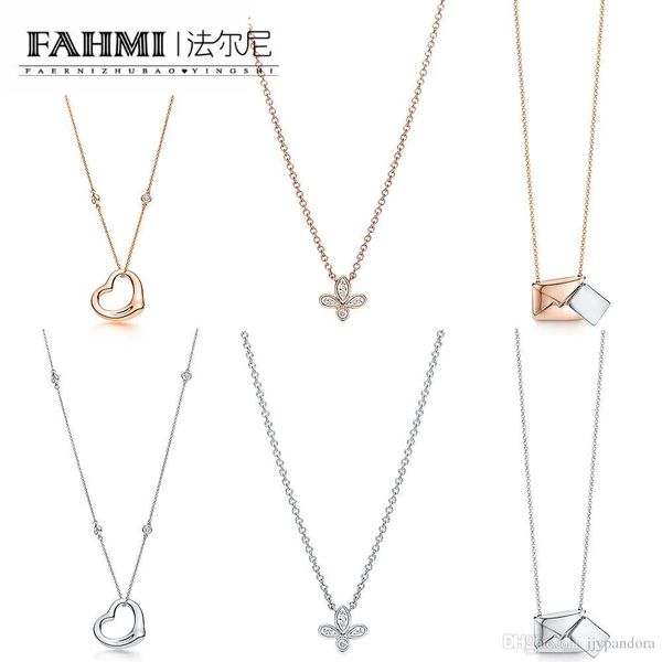 

fahmi charm 925 sterling silver classic rose gold love necklace clover pendant envelope clavicle chain fashion women's tif ing, Golden;silver