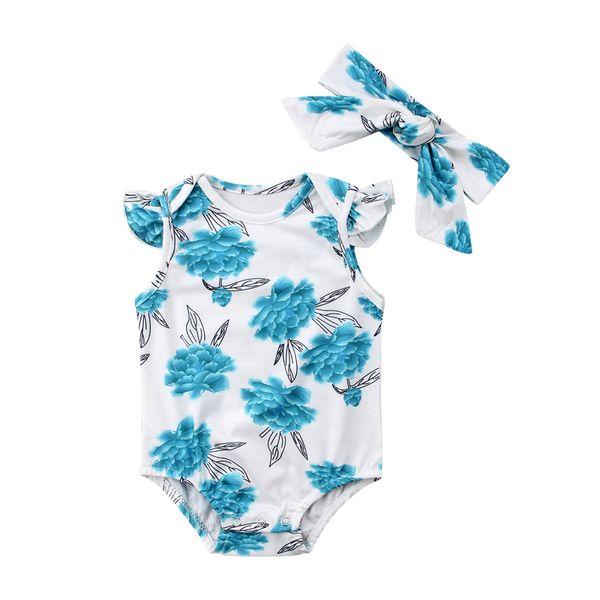 

focusnorm новая мода новорожденный младенец девочка цветочный комбинезон с плеча комбинезон 2шт наряд sunsuit, Blue