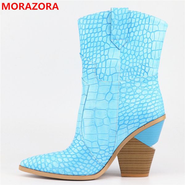 

morazora 2019 new brand pointed toe wedges shoes autumn winter short ladies western ankle boots for women mx200324, Black