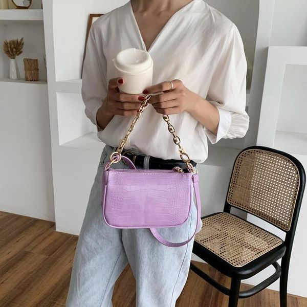 

vintage women underarm shoulder bag fashion pu travel handbags lady hit color chain elegant crossbody shoulder bag