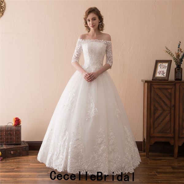 Lace Ball Gown Wedding Dresses 2019 Off The Shoulder 1 2 Sleeves