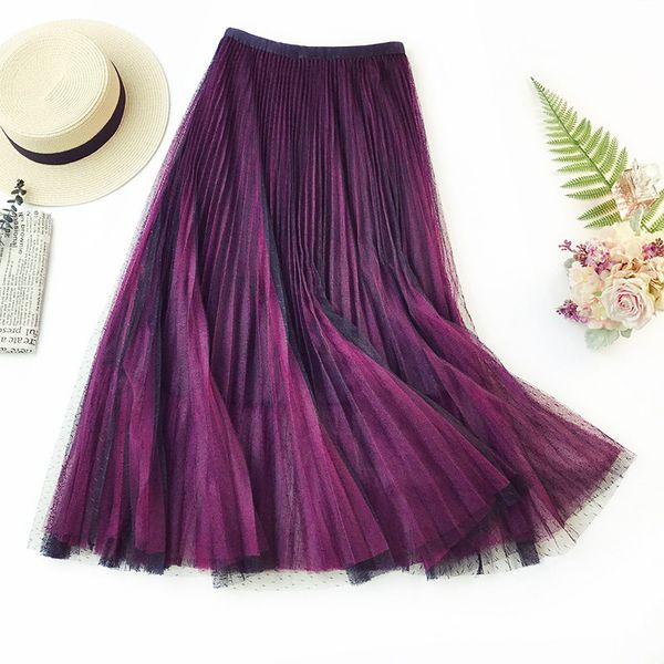 

spring and summer women's fashion gradual change temperament office lady a-line mid-calf empire tutu pleated skirt ladies skirts, Black