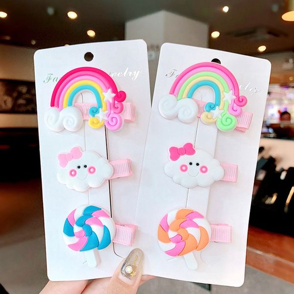 

2020 new rainbow lollipop cute children hairpin hair clips accessories for girls kids hair ornament barrettes hairclip headdress, Slivery;white