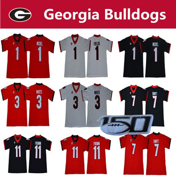 

ncaa georgia bulldogs #11 jake fromm #7 dandre swift #3 todd gurley ii herchel walker black red white uga 150th college football jersey