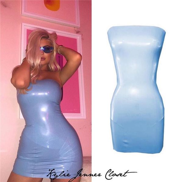 

kim kardashian blue pu leather dresses strapless sleeveless summer ladies party dresses female clothing, White;black