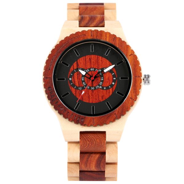 

quartz wooden watch natural full maple wood watches handmade analog clock with luminous hands wristwatch reloj de madera, Slivery;brown