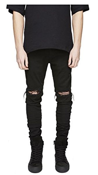 

longbida men's ripped slim fit skinny destroyed distressed tapered leg jeans, Blue